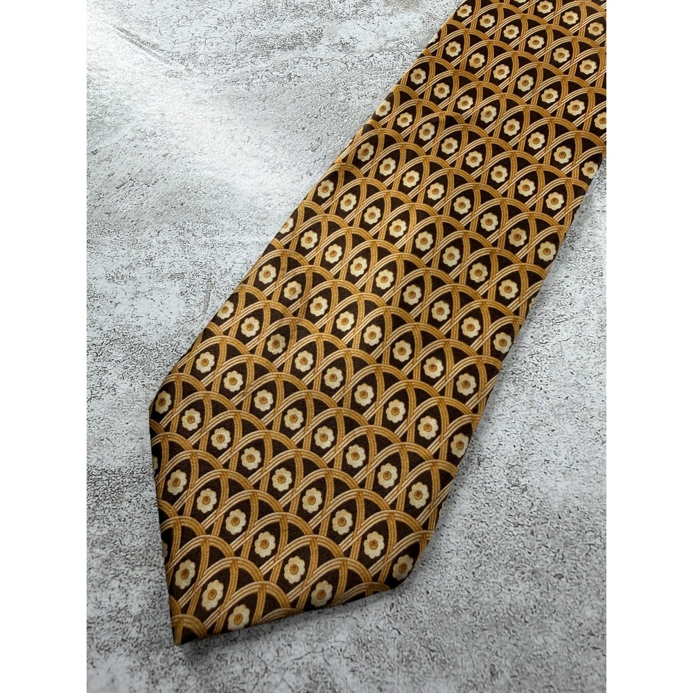 Lanvin 100% Silk Tie Mens One Size Brown Geometric Designer Necktie Classic